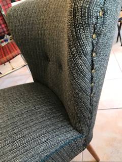 Fauteuil cocktail bleu, pur jus vintage, dimensions : H assise 41 cm, H dossier 72 cm, l dossier 64 cm.