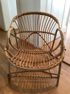 Fauteuil corbeille bambou, assise très confortable, parfait dans un jardin, véranda, chambre, salon, dimensions : H 68 cm, l 57 cm, P 75 cm, H assise 33 cm.