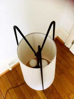 Lampadaire tripode 2 ampoules, tube acier plein noir, abat-jour toile pvc.