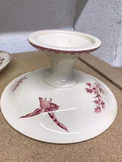 Compotier Favori rose, faïence de Sarreguemines, très bon état, dimensions:H 11,5 cm, diamètre 21,5 cm.